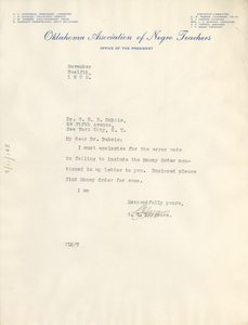 Letter from Oklahoma Association of Negro Teachers to W. E. B. Du Bois