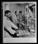 Negroes speed war work for Tennessee Valley Authority. (left to right) Paul L. Imes, Samuel C. Watkins, and George W. Richardson are employed as laboratory technicians by TVA at its plant at Muscle Shoals. They are doing high-grade sub-professional work and are in training for professional positions