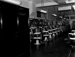 Ewell's Barber Shop [interior] [black-and-white photonegative]