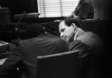 Anthony Ray Hinton conferring with his lawyer, Sheldon Perhacs, during his capital murder trial in Birmingham, Alabama.