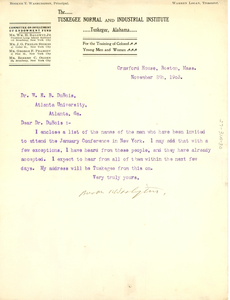 Letter from Booker T. Washington to W. E. B. Du Bois