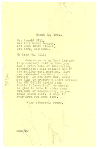 Letter from W. E. B. Du Bois to Arnold Hill