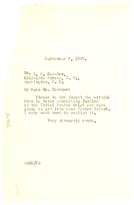 Letter from W. E. B. Du Bois to L. M. Hershaw