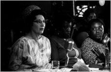 Mrs. Hardy speaking at a hearing of the Senate Subcommittee on Employment, Manpower, and Poverty at the Heidelberg Hotel in Jackson, Mississippi.