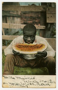 Postcard of Man Eating Watermelon