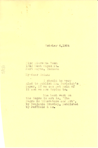 Letter from W. E. B. Du Bois to Minnette Baum