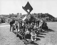 Thumbnail for Jazz Ensemble posing outside Haas Fine Arts, 1975