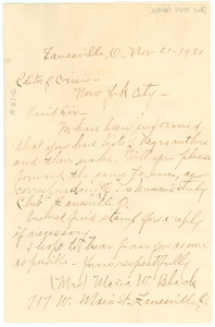 Letter from the Woman's Study Club to the Editor of the Crisis