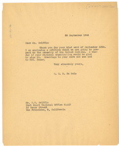 Letter from W. E. B. Du Bois to NAACP West Coast Regional Office