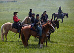 Scene during one of several battle re-enactments, held each American Independence Day Weekend, of the decisive 1863 Battle of Gettysburg in Pennsylvania, which turned the tide of the American Civil War against the Confederacy