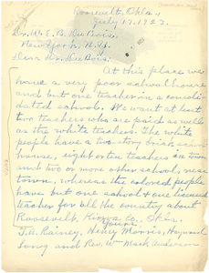 Letter from T. A. Rainey, Henry Morris, Haywood Long, and William Mack Anderson to W. E. B. Du Bois