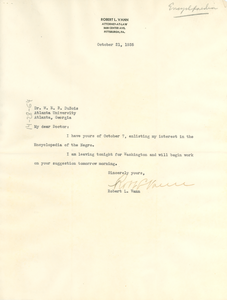 Letter from Robert L. Vann to W. E. B. Du Bois