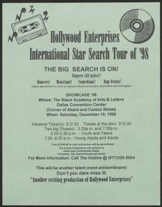 Flyer: Hollywood Enterprises International Star Search Tour of '98