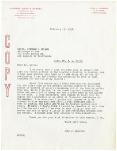 Letter from John J. Herrera to A.L. Wirin - 1954-02-19