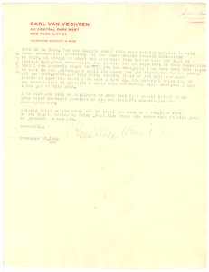 Letter from Carl Van Vechten to W. E. B. Du Bois