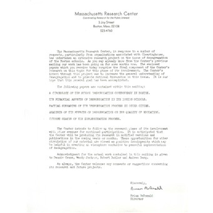 Letter, Massachusetts Research Center.