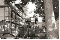 Scaffolding on the back of the Stephenson House during resoration in the early 2000s