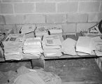 Stacks of "The Southerner," a Ku Klux Klan newsletter printed by Klan members in a cinder block shed in Jefferson County, Alabama.