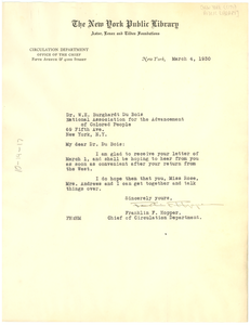 Letter from the New York Public Library to W. E. B. Du Bois