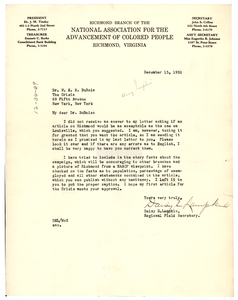 Letter from N.A.A.C.P. to W. E. B. Du Bois