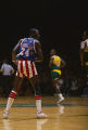 Harlem Globetrotter Michael "Memphis" Douglas playing basketball during an exhibition game in Birmingham, Alabama.