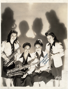 Four members of International Sweethearts of Rhythm, one of whom is Rosalind "Roz" Cron]. [Black-and-white photoprint