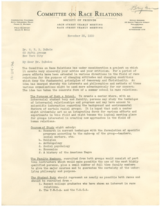 Circular letter from The Committee on Race Relations to W. E. B. Du Bois