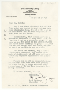 Letter from Arna Bontemps to W. E. B. Du Bois