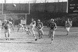 Football teams playing on the field during the Turkey Day Classic, the annual football game held in Montgomery, Alabama, between Alabama State College and Tuskegee Institute.