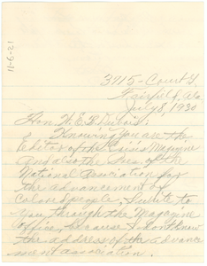 Thumbnail for Letter from William Purifoy to W. E. B. Du Bois