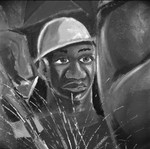 Thumbnail for Man wearing a hard hat: detail from an Elliott Pinkney mural