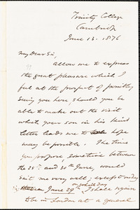 Letter from James Stuart, Trinity College, Cambridge, [England], to William Lloyd Garrison, 1877 June 13