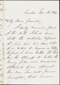 Letter from George Thompson, London, [England], to Richard Davis Webb, 1846 Nov[ember] 16