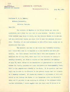 Letter from the United States Census Office to W. E. B. Du Bois