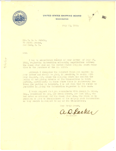 Letter from United States Shipping Board to W. E. B. Du Bois