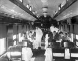 D&RGW dining car "Mt. Peale" interior after installation of electric lights in 1924