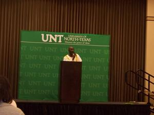 Man speaking at Black History Month event