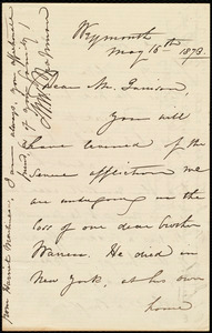 Letter from Maria Weston Chapman, Weymouth, [Mass.], to William Lloyd Garrison, May 16th, 1873