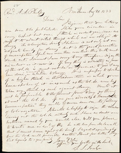 Letter from Simeon Smith Jocelyn, New Haven, to Amos Augustus Phelps, Aug 21. 1833