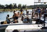 Youth boarding Motor Boats, Kamp Kanakuk, Branson, Missouri, 1980