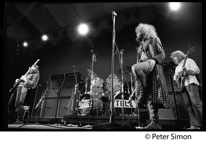 Jethro Tull in concert, Newport Jazz Festival L. to r.: Glenn Cornick (bass), Ian Anderson (flute), Martin Barre (guitar)