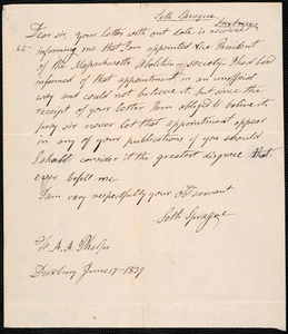 Letter from Seth Sprague, Duxbury, to Amos Augustus Phelps, June 17 - 1839