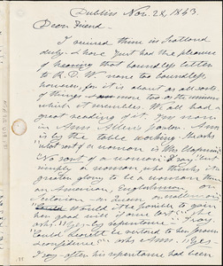 Letter from Henry Clarke Wright, Dublin, [Ireland], to Maria Weston Chapman, 1843 Nov[ember] 28