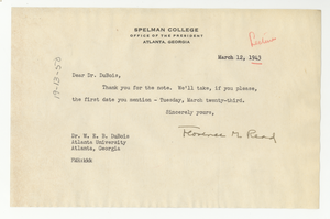 Letter from Spelman College to W. E. B. Du Bois