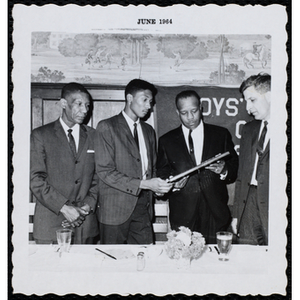 "Boy of the Year, Oswald Gooden with father and Otis Cash"