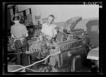 Production. Willow Run bomber plant. An experienced Negro worker at the Willow Run bomber plant operates a cold heading machine which makes hundreds of rivets a minute from aluminum alloy wire. Ford plant, Willow Run