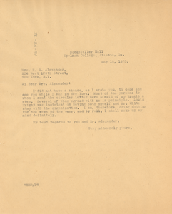 Letter from W. E. B. Du Bois to Mrs. E. R. Alexander