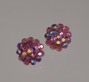 Pair of round pink rhinestone earrings from Mae's Millinery Shop