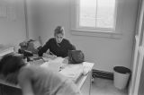 Mary Ellen Gale at her desk at the Southern Courier office in the Frank Leu Building in Montgomery, Alabama.