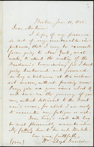 Letter from William Lloyd Garrison, Boston, [Mass.], to James Miller M'Kim, Jan. 11, 1866